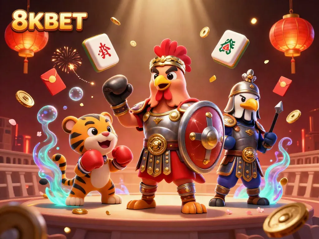 Experience thrilling gameplay at 8KBET with the gladiator rooster and tiger cub in a dynamic scene