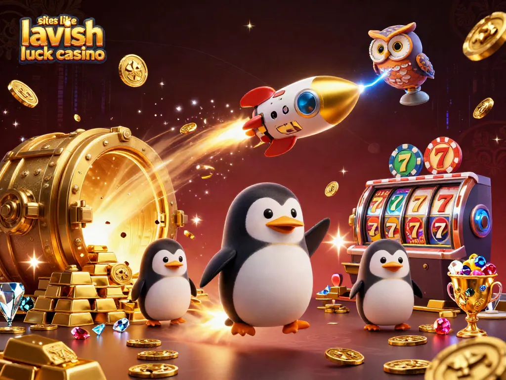 Play engaging slots like Lavish Luck Casino with dynamic, colorful 3D illustrations of casino adventures.