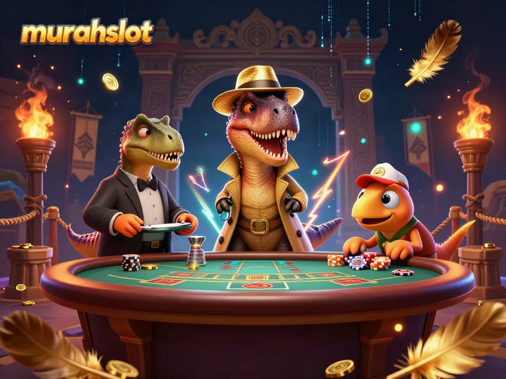 Putaran jackpot murahslot dengan velociraptor blackjack, pit boss, dan pemulung chip.
