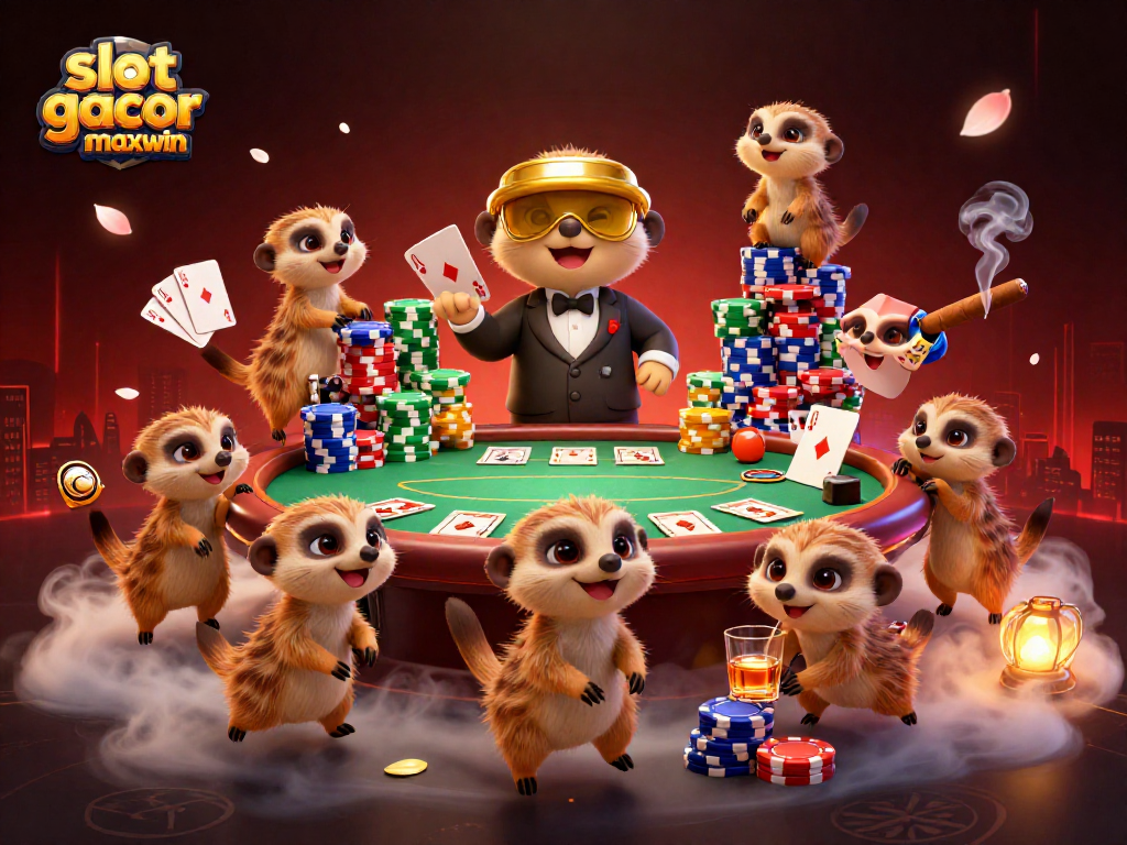 Engage in slot gacor maxwin action with lively meerkats orchestrating an animated casino scene.