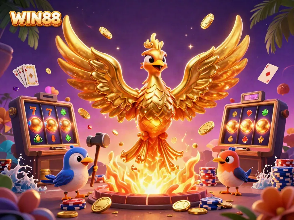 Experience exhilarating gameplay with WIN88 featuring a golden phoenix and dynamic casino elements.