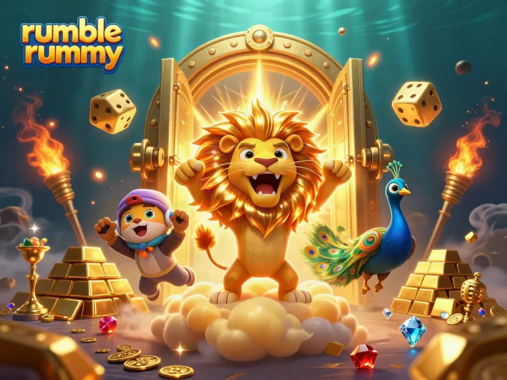 Experience the excitement of rumble rummy with vibrant treasure elements and lively characters