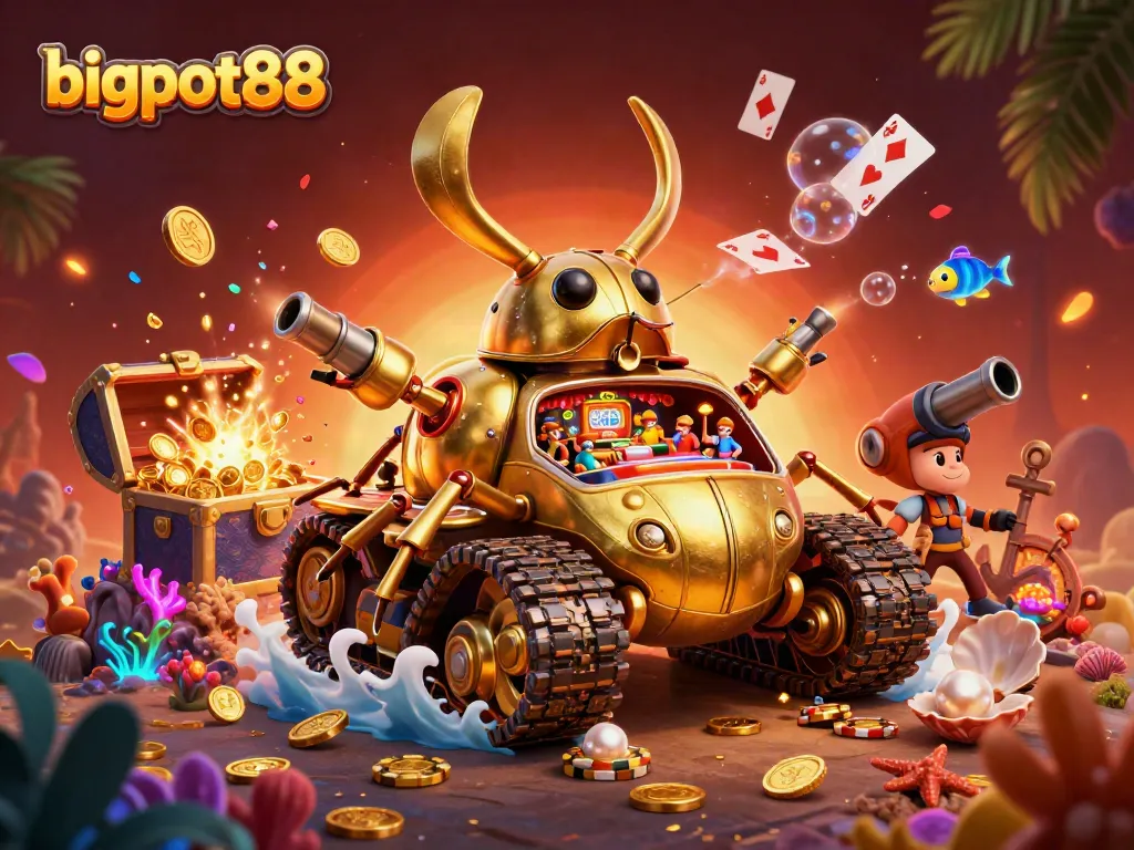 Bigpot88 menghadirkan pengalaman kasino dengan tank keong emas 3D bersinar dan harta bawah laut.