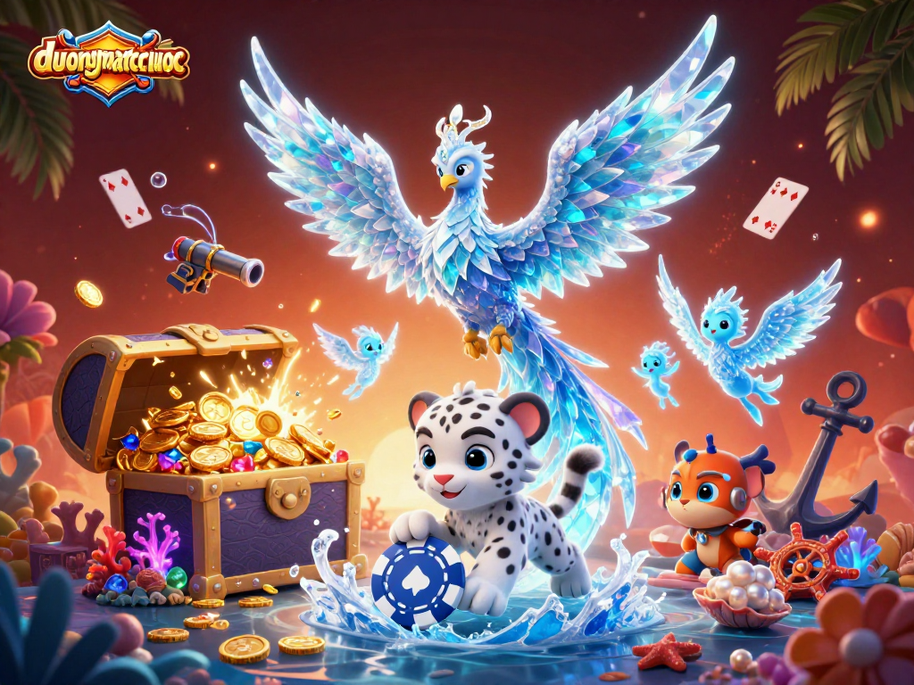 Experience duongmatchuoc with a vibrant 3D illustration showcasing colorful symbols and dynamic characters in a casino setting.