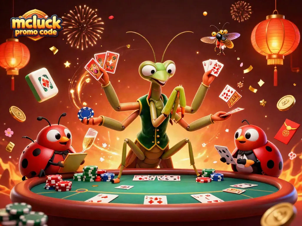 Engage with the mcluck promo code surrounded by dynamic casino elements and vibrant characters.