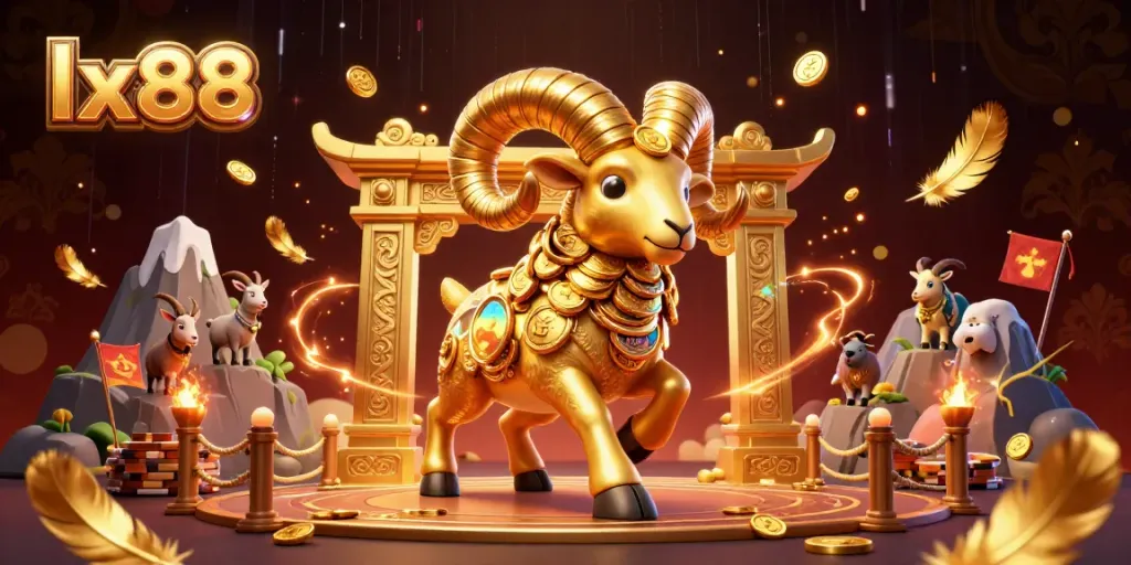 Experience the excitement of lx88 with a golden ram charging through a vibrant casino scene.