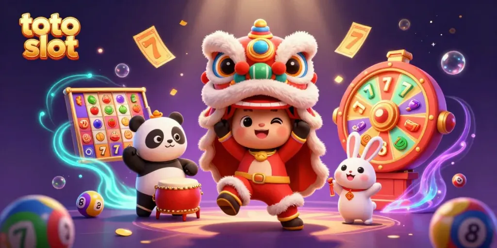 Experience gaming excitement with the dynamic toto slot scene featuring vibrant characters and casino elements.