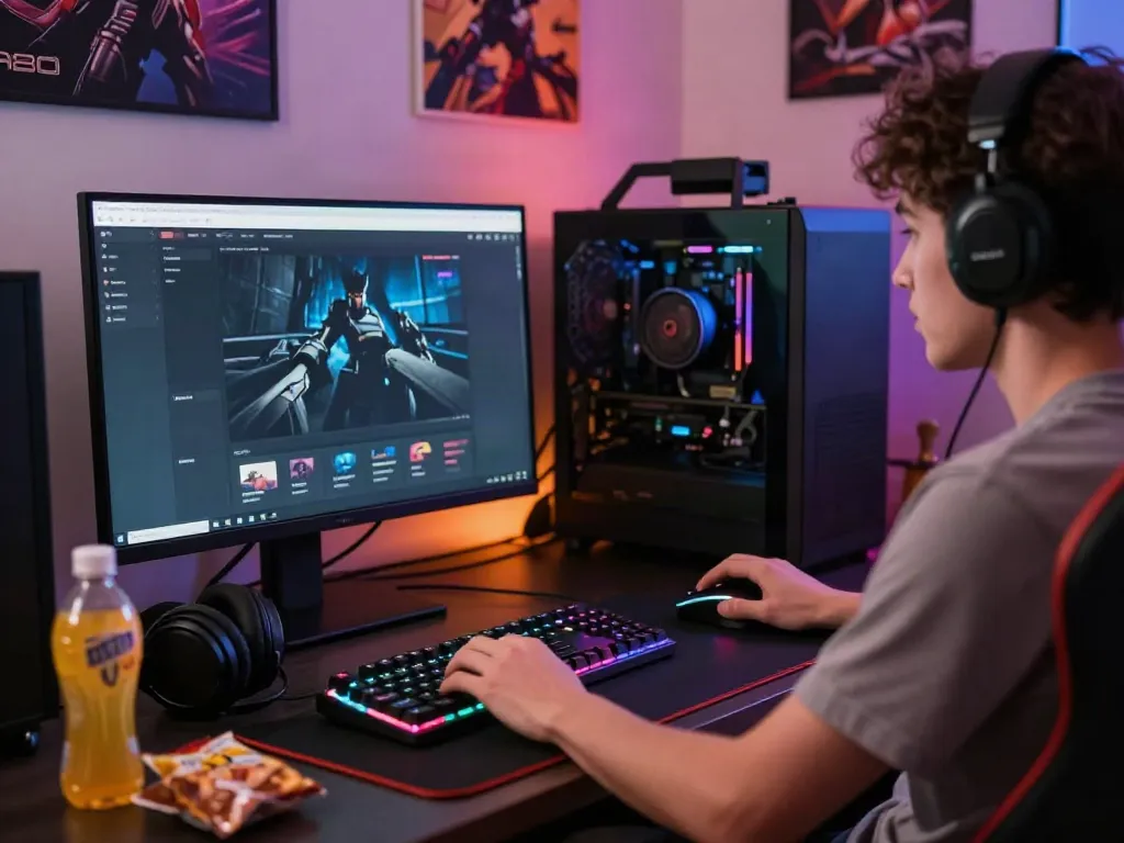 Gamer engaged with the A80 website on a high-quality setup.