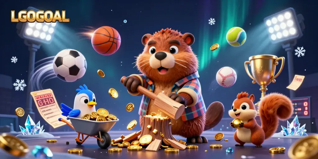 Engage with LGOGOAL's vibrant platform, collecting golden coins in an animated casino scene.