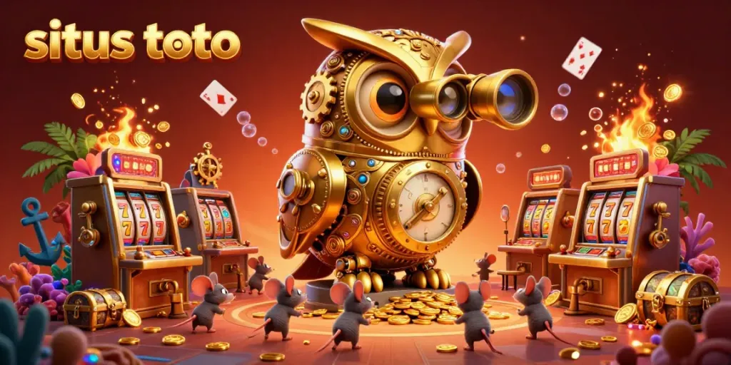 Engage with situs toto highlights featuring a unique golden owl overseeing lively casino action.