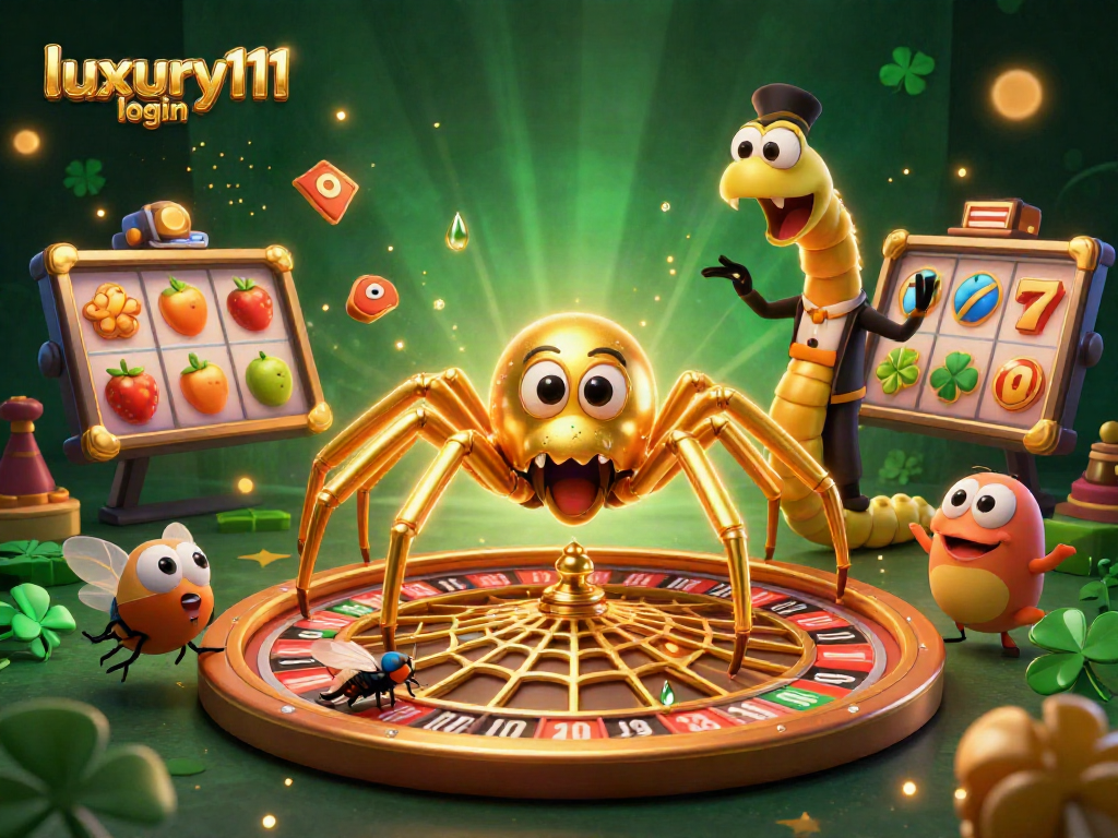 Engage with the luxury111 login experience in this vibrant casino-themed illustration.