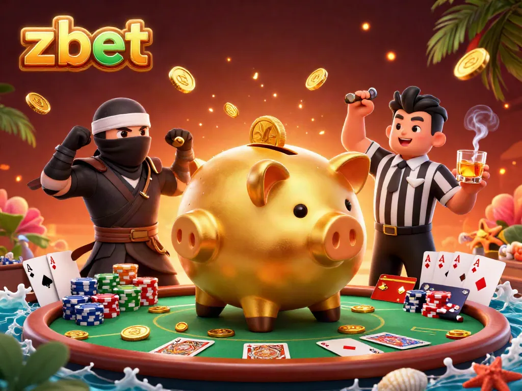 Engage in thrilling action at zbet's casino with a vibrant 3D illustration featuring exciting gaming elements.