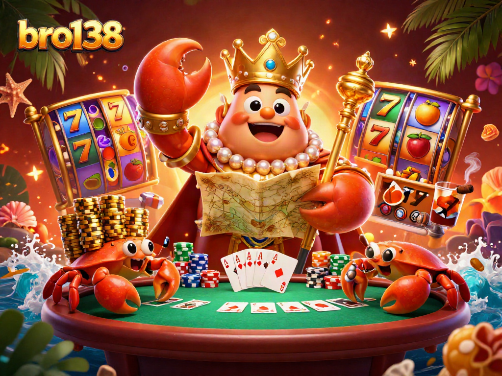 Menangkan jackpot di bro138 dengan ilustrasi kasino yang kaya dan dinamis, termasuk simbol slot.