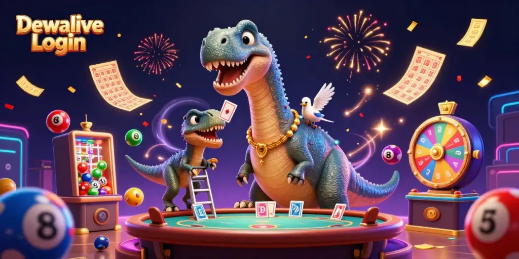 Experience the excitement of Dewalive Login with vibrant casino visuals and engaging characters.