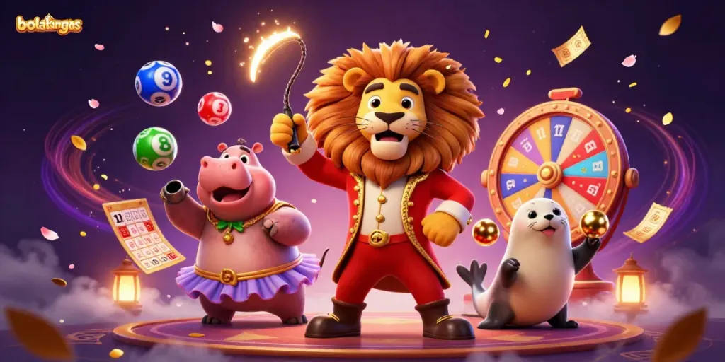BolaTangkas gameplay scene featuring vibrant characters and dynamic lottery elements showcasing excitement in gambling.