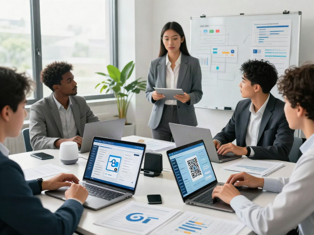 Professional team analyzing the slot qris payment system in a modern office.