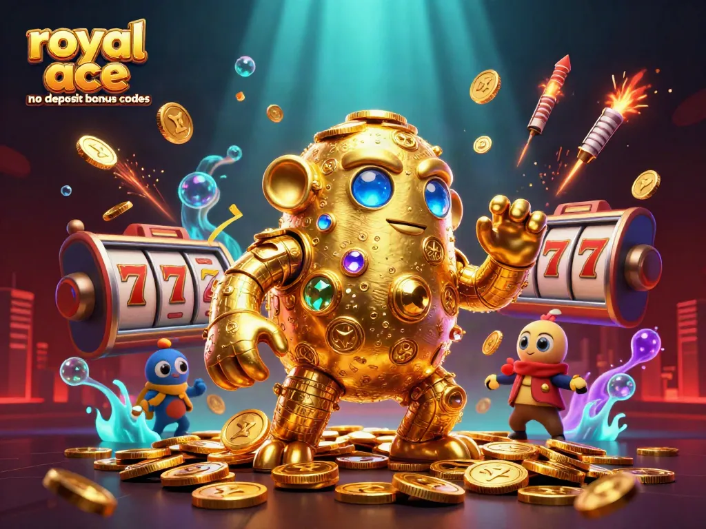 Engage with royal ace no deposit bonus codes through a vibrant casino-themed 3D scene filled with dynamic characters and elements.