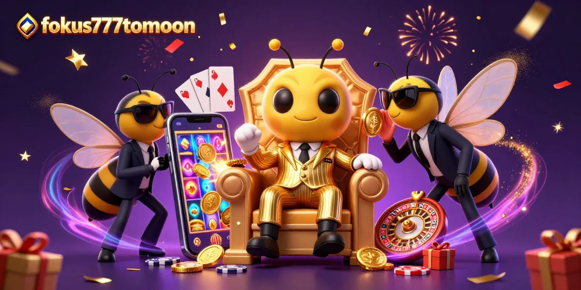 Experience fun slots with fokus777tomoon through a vibrant 3D casino scene filled with excitement.