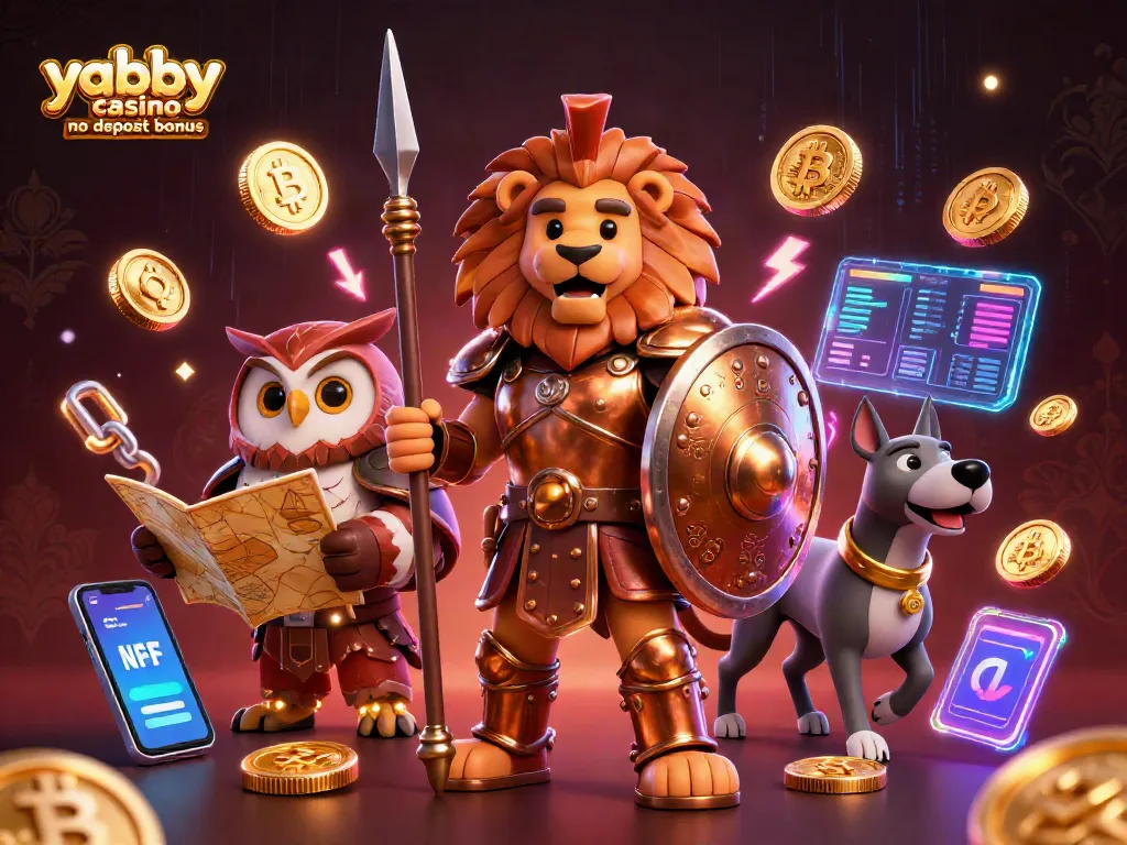 Experience the excitement of the yabby casino no deposit bonus with vibrant 3D characters and crypto elements.