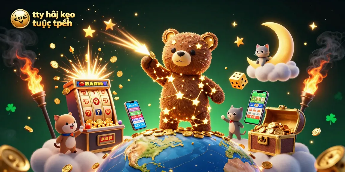 Engage with tỷ lệ kèo trực tuyến as a constellation bear scoops coins amidst an exciting sports betting scene.