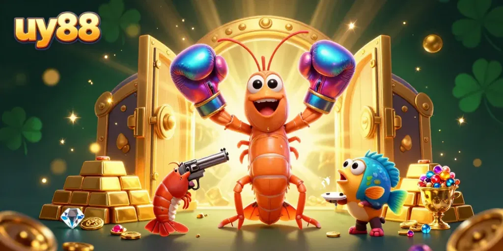 Engage in thrilling casino adventures with uy88 featuring lively 3D characters amidst golden treasures.