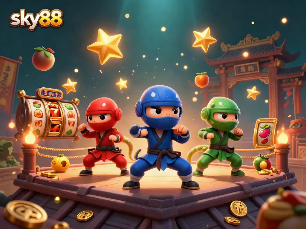 Experience sky88's thrilling slots with dynamic characters in a vibrant casino atmosphere.