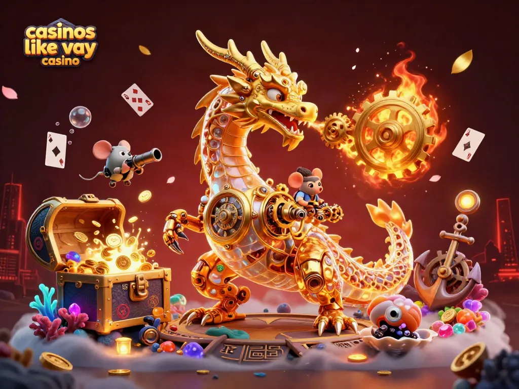 Engage with casinos like yay casino featuring a golden dragon and treasure-filled underwater scene.