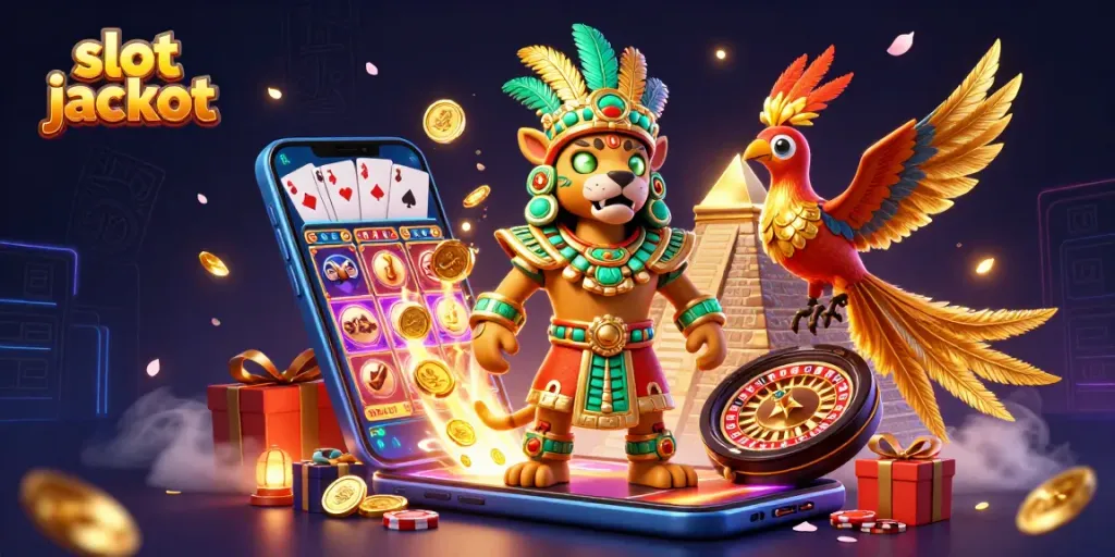 Experience thrilling slot jackpots with immersive Mayan-themed casino elements and characters.