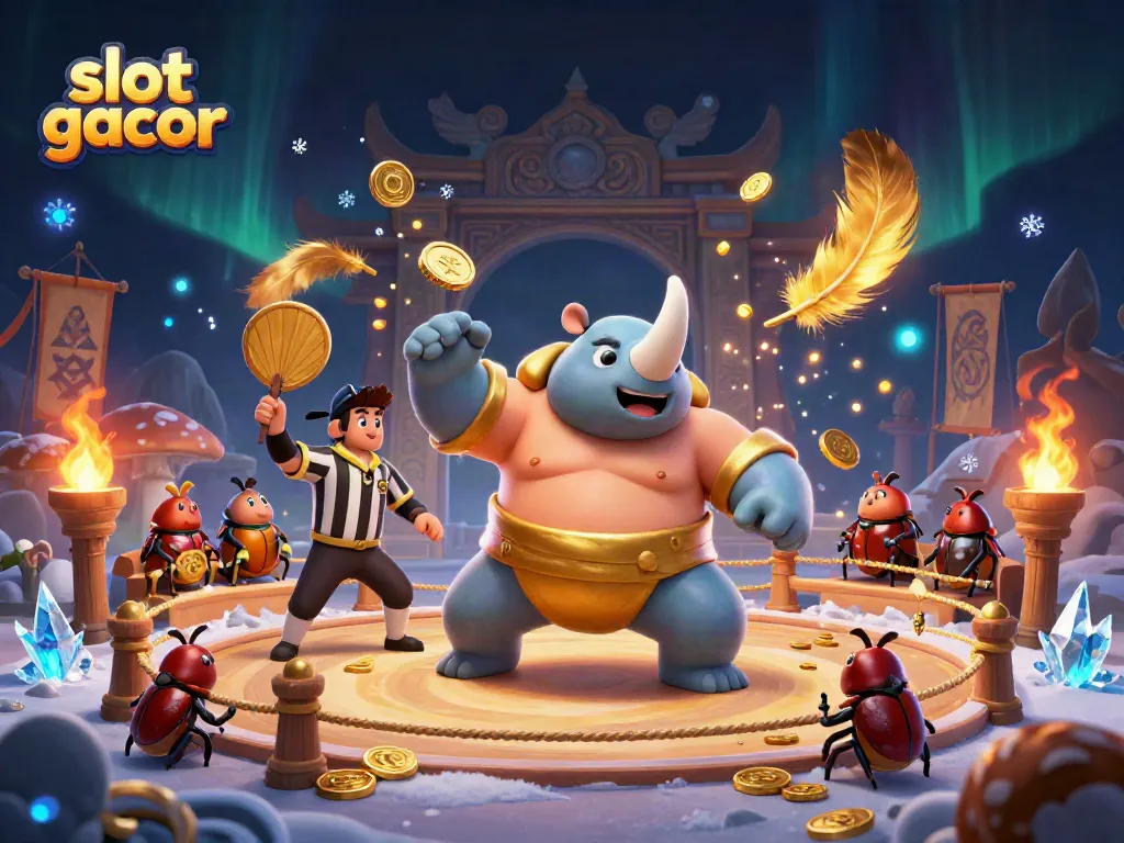 Experience thrilling gameplay with the dynamic slot gacor champion as golden coins fly in an illustrated scene.