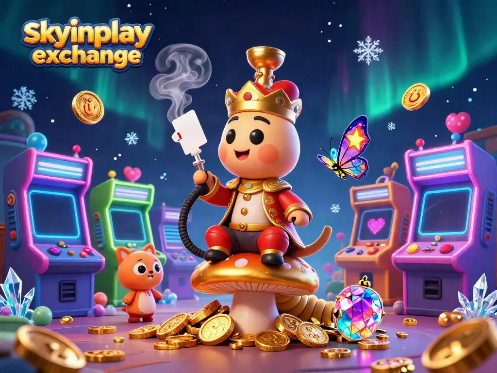 Experience the thrilling world of skyinplay exchange with a vibrant 3D scene of fantasy characters and casino elements.