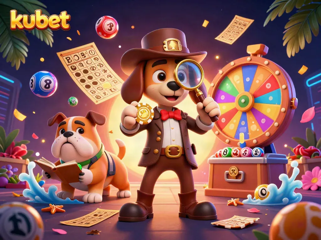 Experience thrilling gaming adventures with kubet as the detective uncovers clues in a vibrant casino scene.