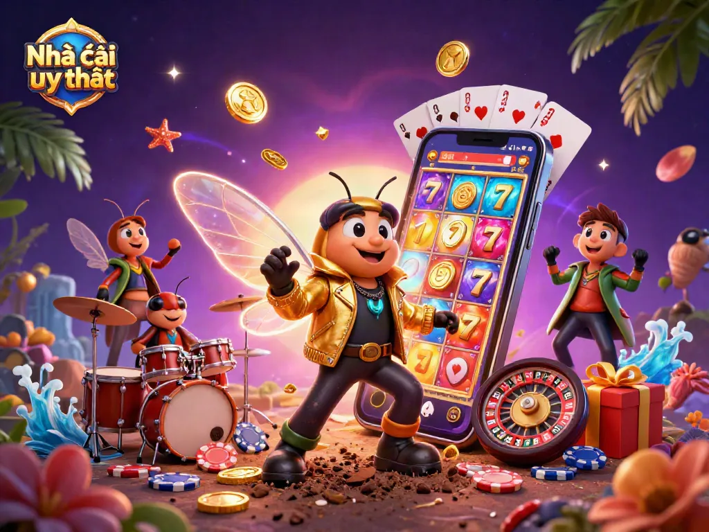 Experience vibrant gaming with Nhà cái uy tín in a dynamic 3D casino scene, filled with action.