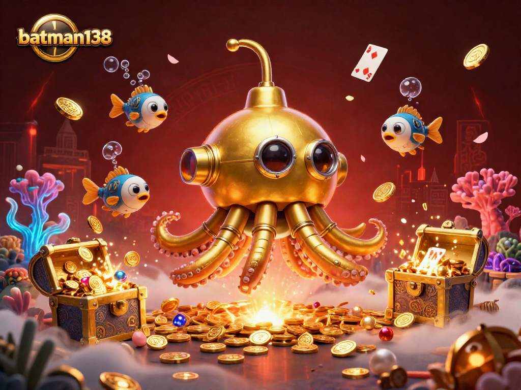 Engage in thrilling gameplay at batman138, featuring a vivid underwater casino scene full of golden treasures.