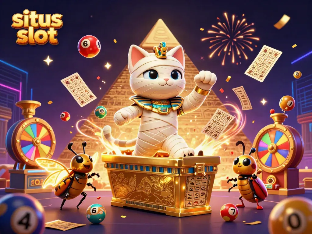 Menggandakan keseruan pada situs slot dengan kucing mummy 3D dan elemen bertema kasino yang berkilau.
