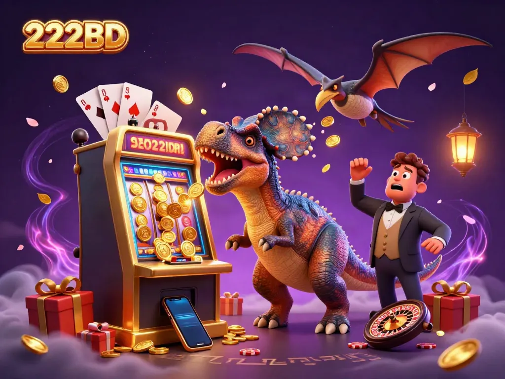 Catch golden coins with 222BD as a pachycephalosaurus wins big at the slot machine!
