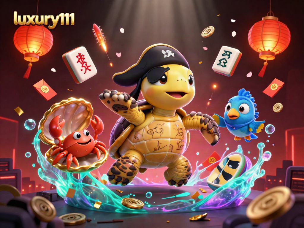 Engage with luxury111 as a pirate turtle discovers treasures amid vibrant casino-themed elements.