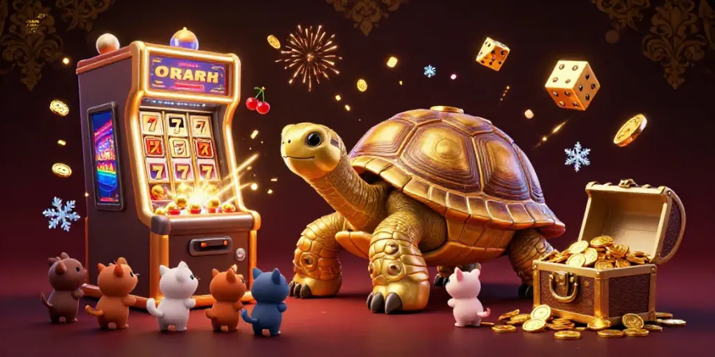 Experience the excitement of agen mix parlay bola with dynamic visuals of a golden tortoise pinball and jackpot elements.