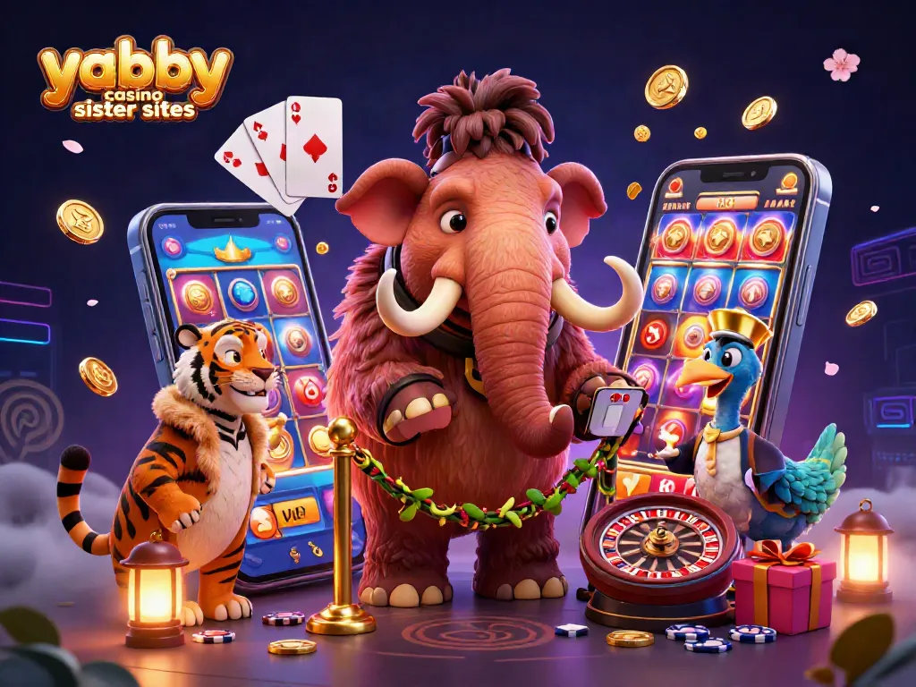 Yabby casino sister sites showcase thrilling gaming experiences with vibrant 3D casino characters and elements.
