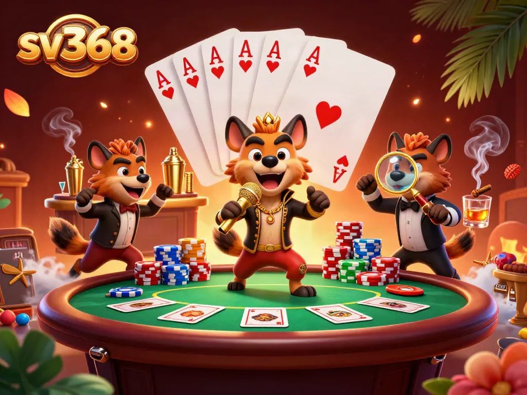 Experience excitement at sv368 casino with hyenas engaging in gambling fun.