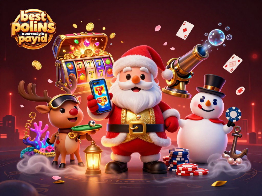 Experience the thrill of best online pokies australia payid with Santa Claus and friends in a vibrant casino scene!
