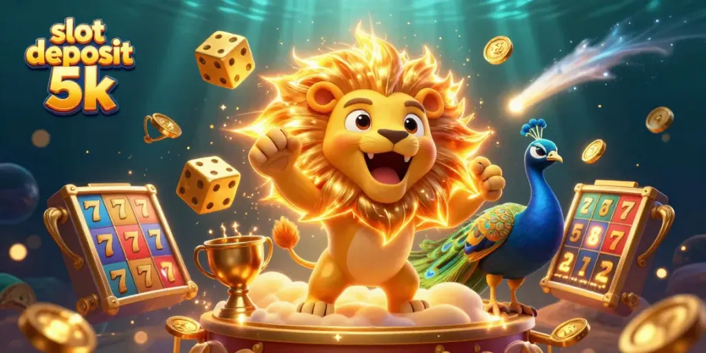Engage in exciting gameplay with slot deposit 5k illustrated through a vibrant 3D casino scene.