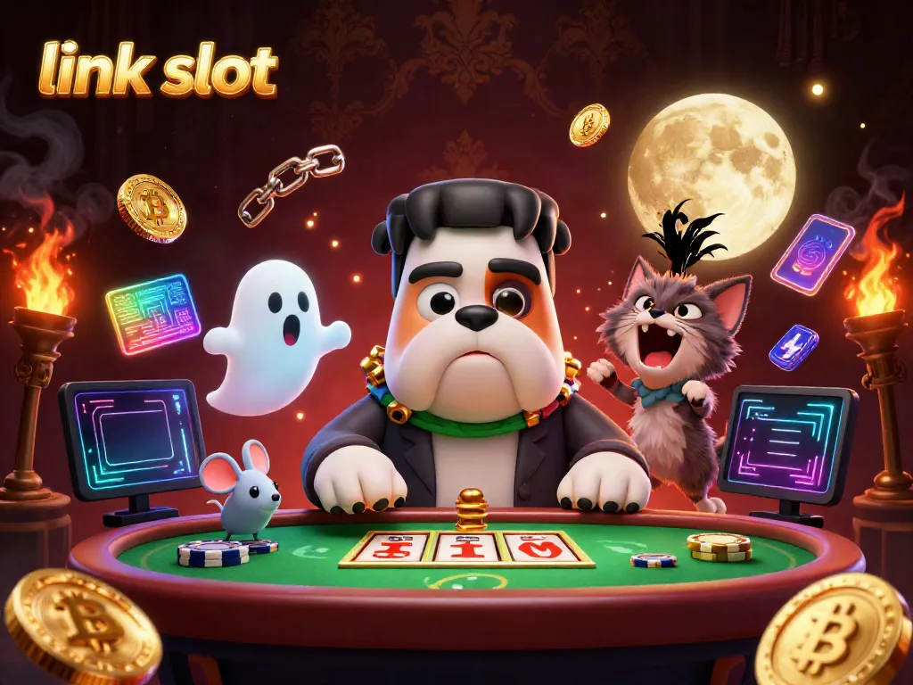 Experience the thrill of link slot with a unique 3D rendition enhancing a spooky casino vibe.