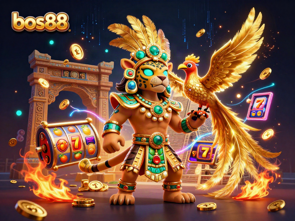 Memenangkan jackpot di bos88 dengan jaguar dan burung quetzal yang bersinar.