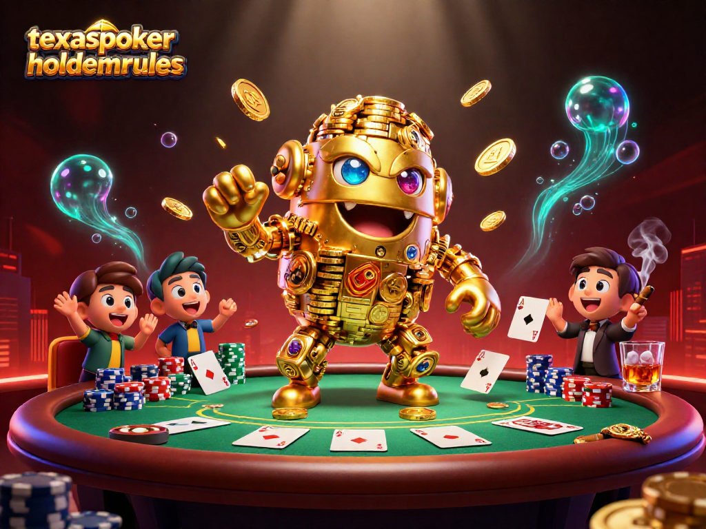 Experience high-stakes action with texaspokerholdemrules engaging poker scene featuring a golden golem.