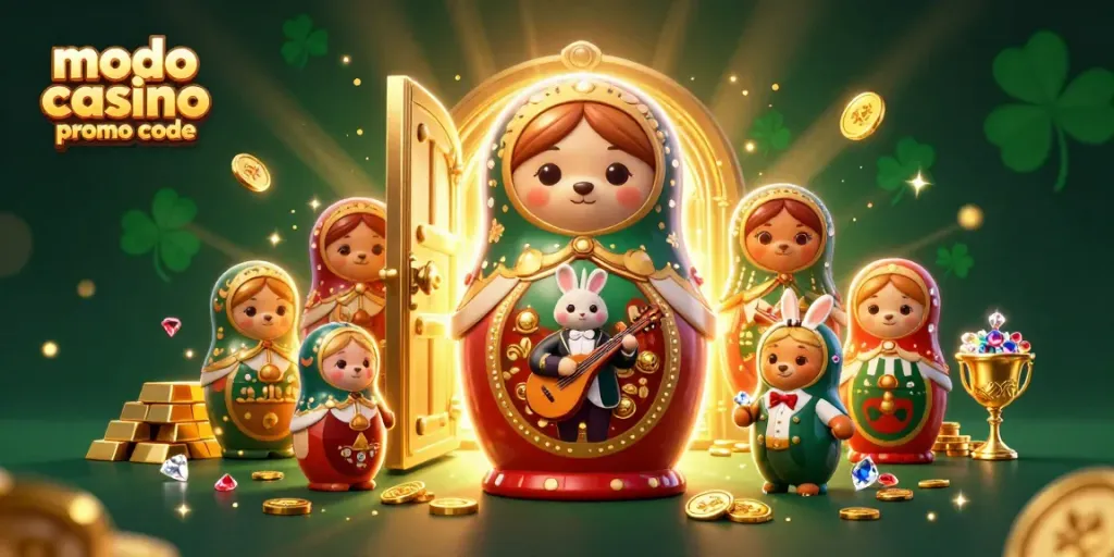 Win big with modo casino promo code and enjoy vibrant casino-themed 3D illustration featuring charming characters.