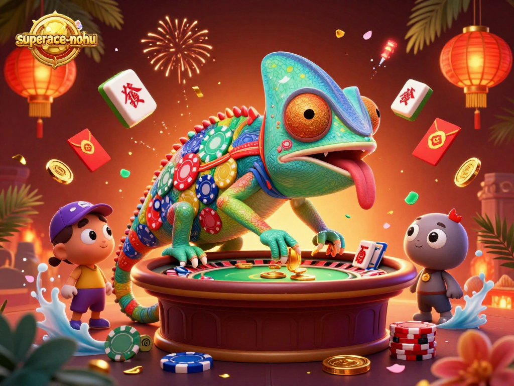 Play thrilling games at superace-nohu with the vibrant chameleon casino owner amidst colorful rewards